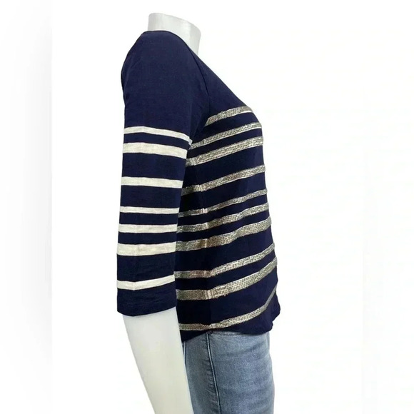 💥Host Pick💥 J.  Crew Striped Blue & White Cotton Beaded Cotton Shirt Size XS - Picture 4 of 7